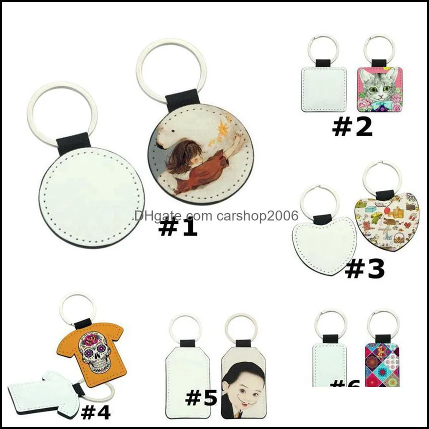 dhl double-sided sublimation blanks keychain party favor pu leather key chain for christmas diy heat transfer keyring