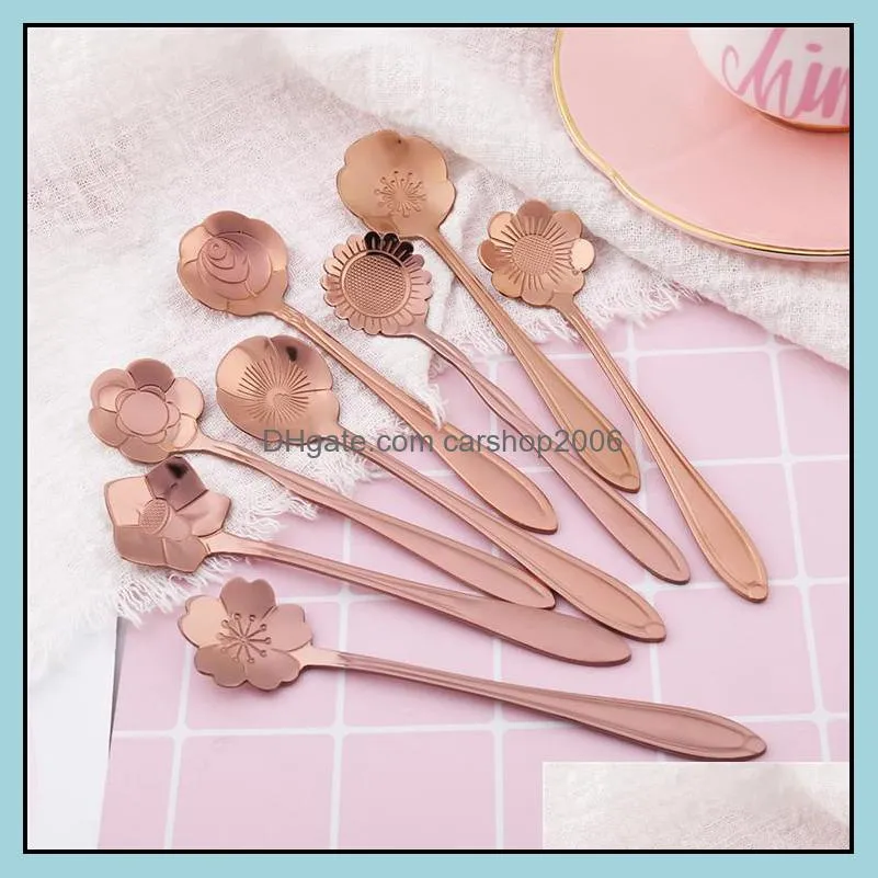 flower tea spoons coffee spoons 8 designs titanium gold copper plated stainless steel flower spoons cutlery