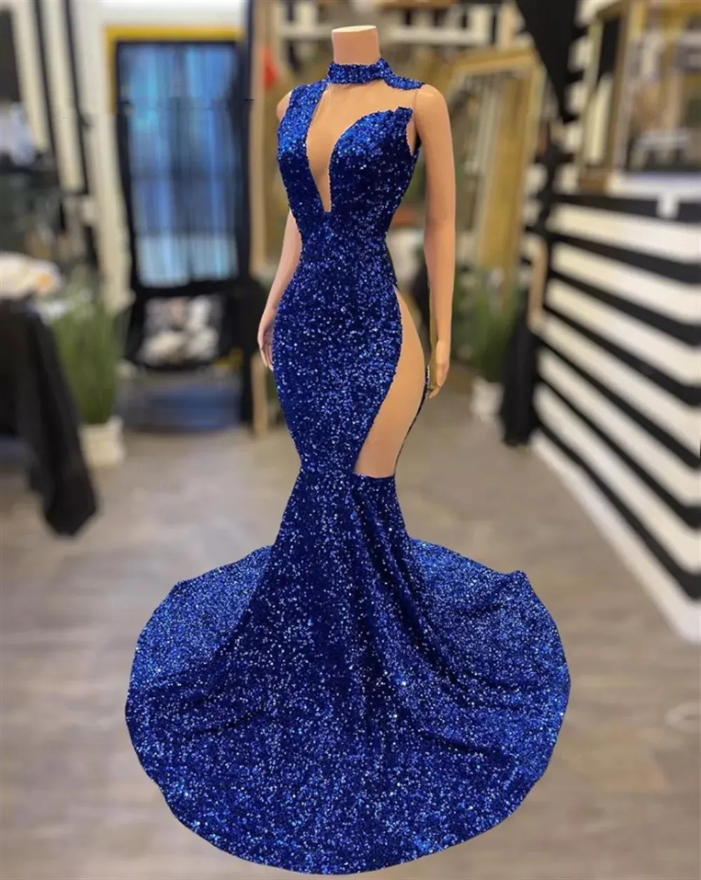 Royal Blue Evening Dresses For Women Sequin V Neck Side Slit Sexy Evening  Gown Long Mermaid Backless Sparkly Formal Party Dress - Evening Dresses -  AliExpress