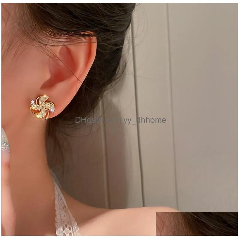 fashion jewelry s925 silver post earrings zircon rotatable windmill stud earrings