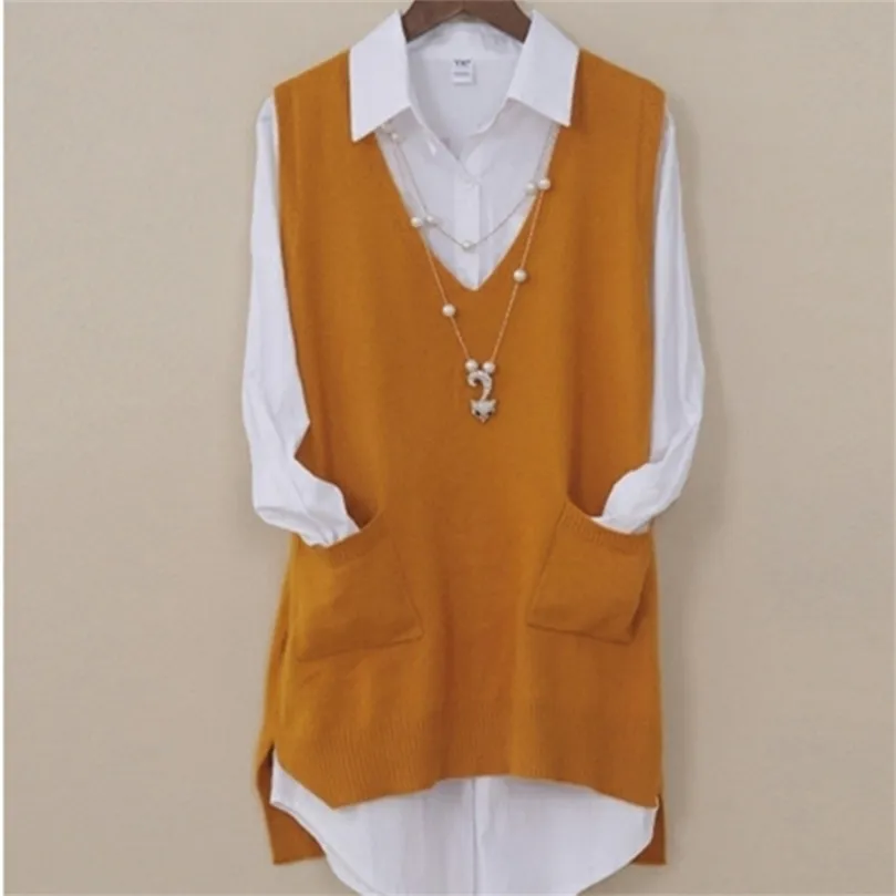 Women's Spring Autumn Cashmere Knitted Vest Both Sides Split Loose Sweater Waistcoat Female Pullover Sleeveless Tops 201222