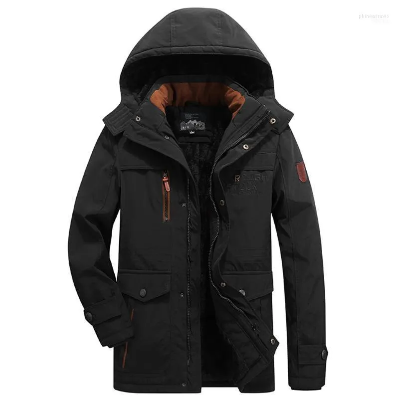 Plus Size Winter Men's Parka Coat Long Section Velvet Thick Hooded Jacket Solid Pockets Zipper Men Jacket1 Phin22