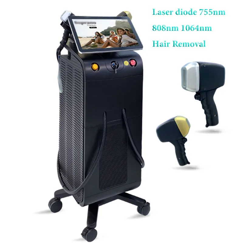 All hudanvändning av laserhårborttagningsmaskin 808 Diode Lasers Therapy Hair Ta bort maskiner Professionella två högeffekthandtag