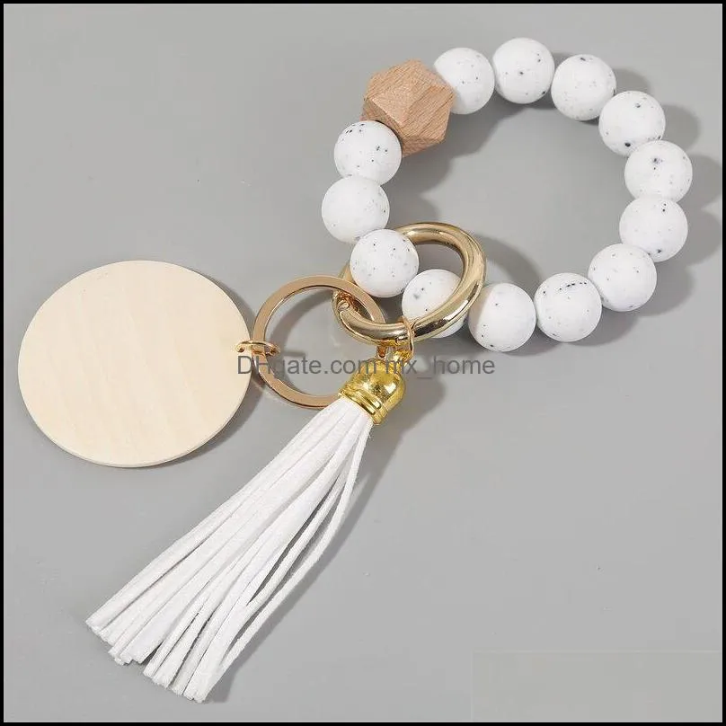 jewelry 7 colors wooden tassel bead string bracelet keychain silicone beads bracelets women girl keyring wrist strap z5958