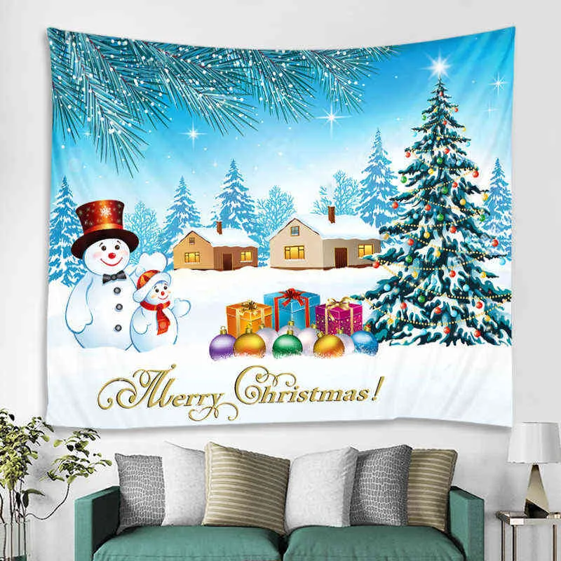 Noël Mur Tapis Arbre Bonhomme De Neige Tapis Suspendus Décoration De Vacances Articles Ménagers Grande Couverture J220804