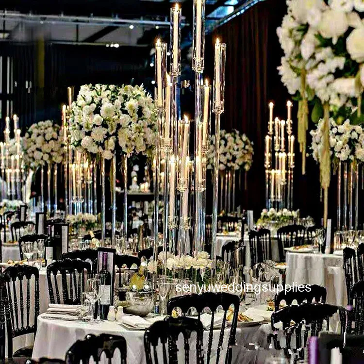 5 komputerów akrylowych Crystal Candelabra Wedding Centerpieces Clear Candle Holder Wedding Ceremonia Event Dekoracja 5043183