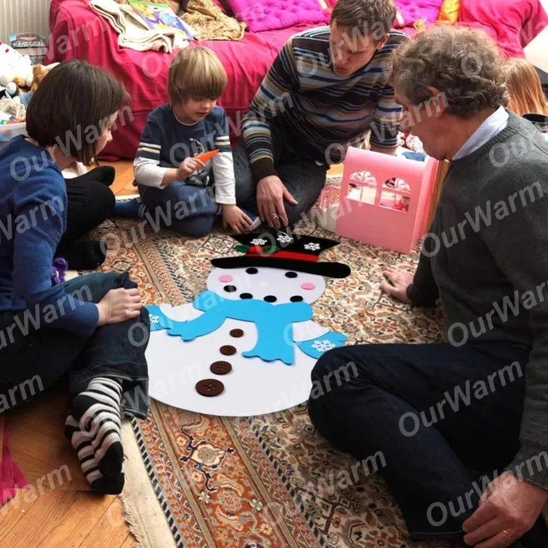 Ourwarm Christmas Diy Feel Snowman Year Gift Kids speelgoed met ornamenten deur muur hangende kit kerstdecoraties voor huis 201203