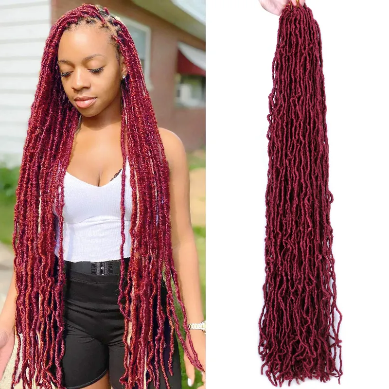 MTMEI Hair Faux Locs Crochet Long Curly Dreadlocks Extensions Naturliga mjuka flätor Röd Burgundy Ombre 220402