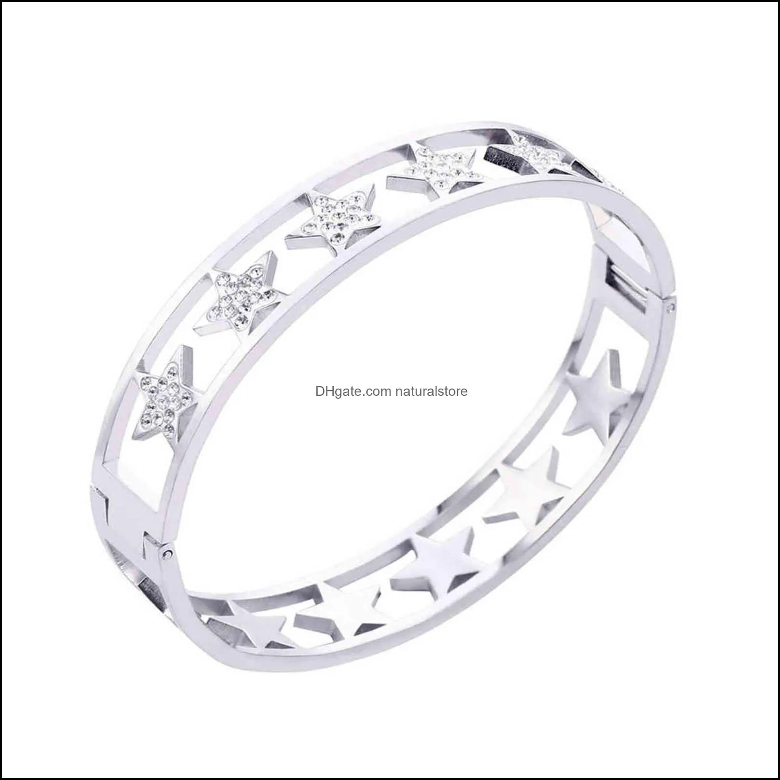 stainless steel bangles bracelet on hand for women gift jewelry rhinestone stars charm luxury hard 2021 new design