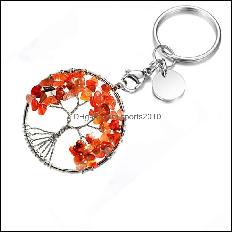 natural broken stone 5cm wrap tree of life key rings keychains healing rose crystal car decor keyholder for women men