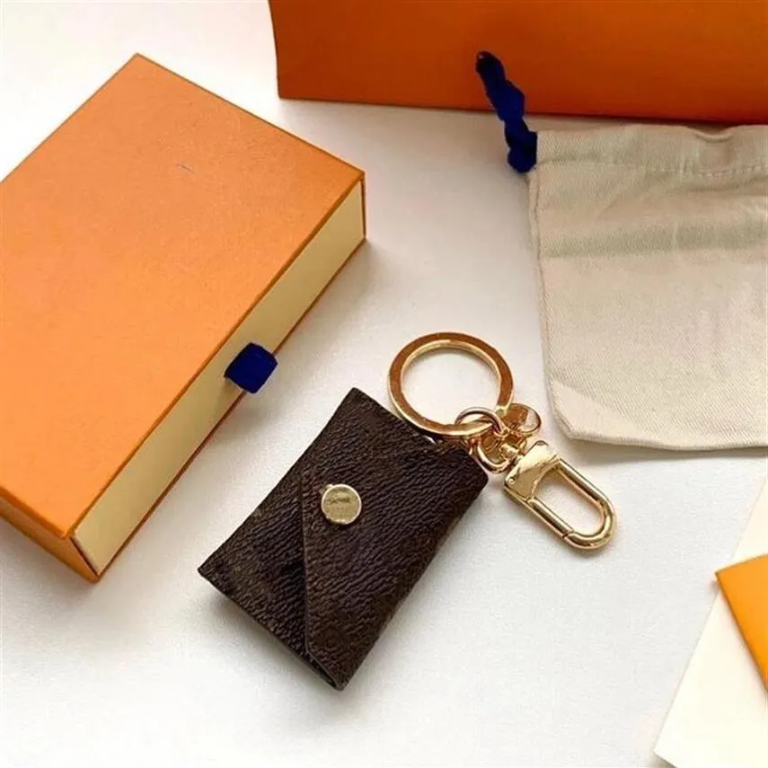 Designer Letter Wallet Keychain Keyring Fashion Purse Pendant Car Chain Charm Brown Flower Mini Bag Trinket Gifts Accessories no b197b