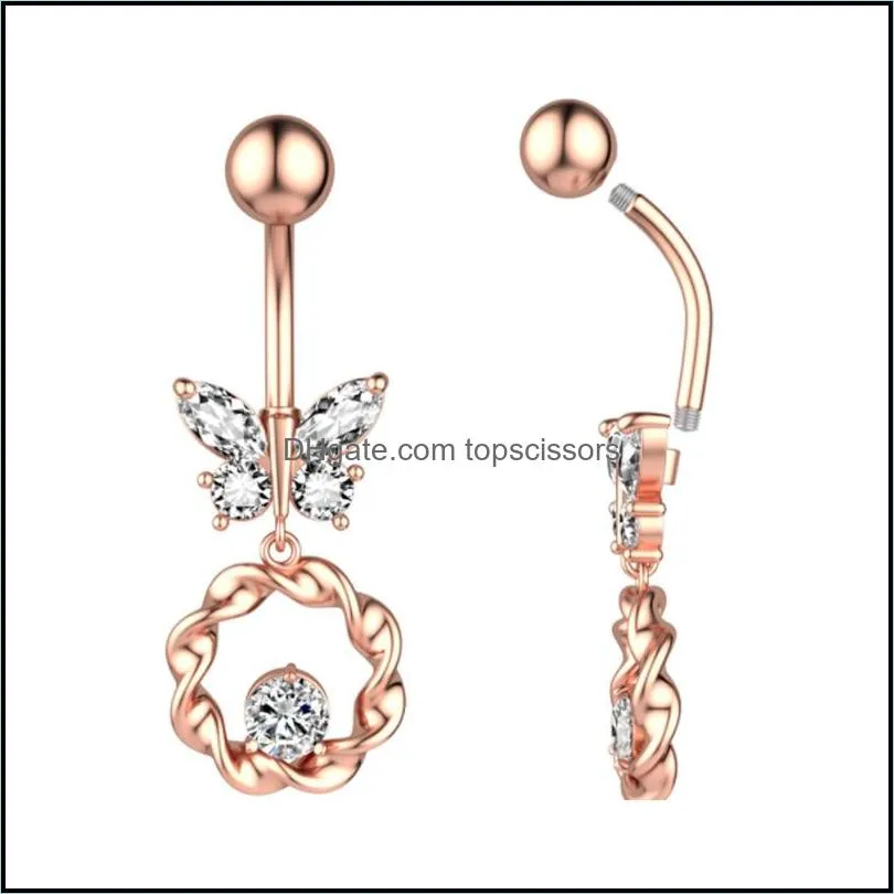 14g dangle butterfly zircon belly button ring cz navel piercing jewelry for women girls