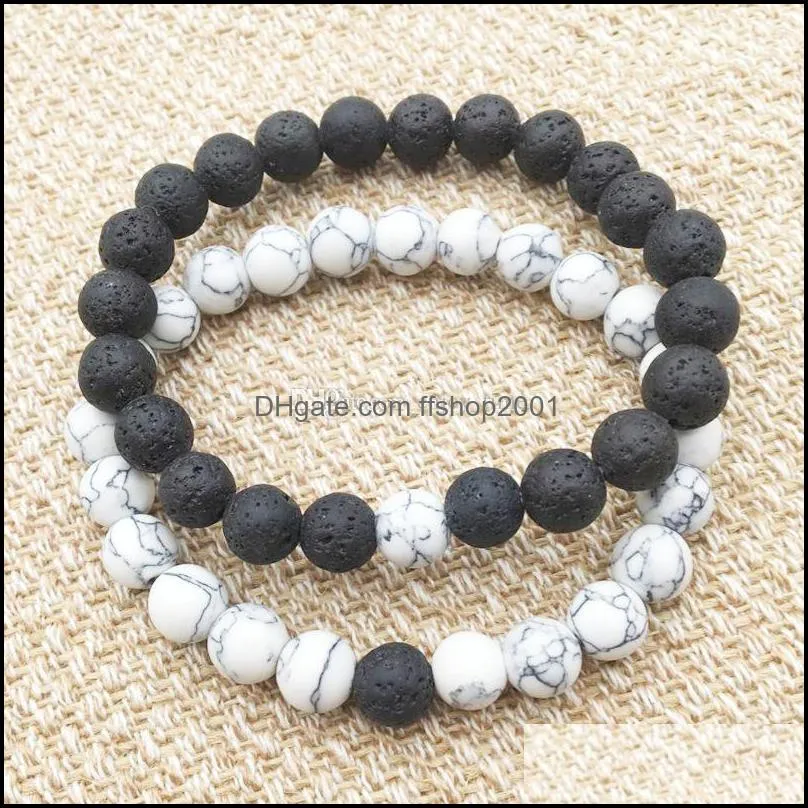 8mm natural black lava stone white turquoise bracelet vaolcano stone aromatherapy  oil diffuser bracelet for women men