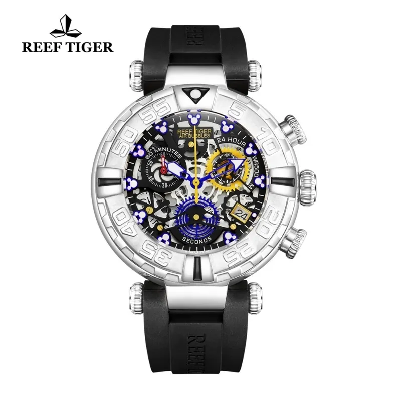 Reef Tiger/RT 2019 New Design Men Big Sport Watch Rubber Strap Skeleton titta på vattentätt rostfritt stål reloj HOMBRE RGA3059-S T200409