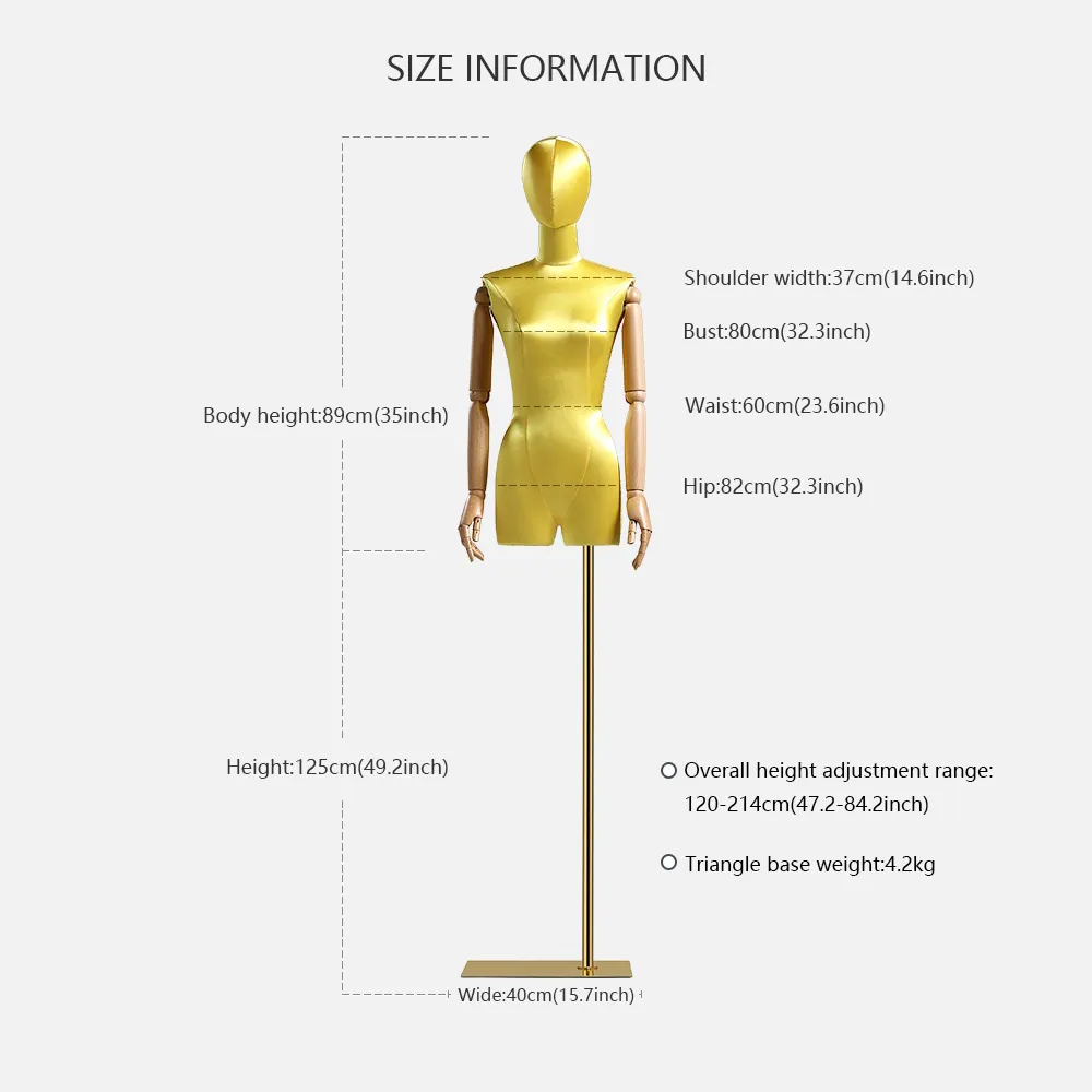 Female Mannequin Torso, Adjustable Height and Detachable Arms Dress Form Display with Metal Stand, Skin Tone, for Sweaters, T-Shirts, Jackets, Dresses