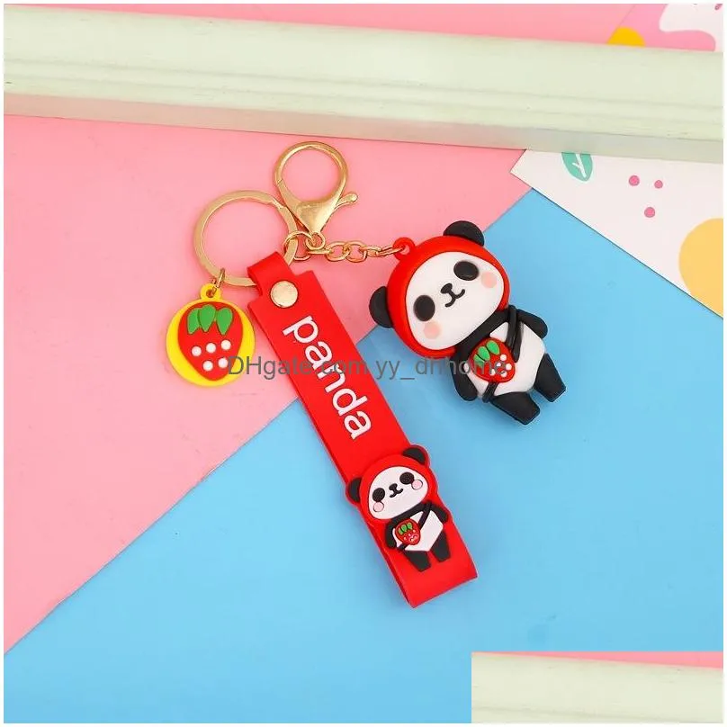 fashion jewelry cartoon fruit lovely panda key chain charms pendant man woman lovers key chain ring bag car key ring