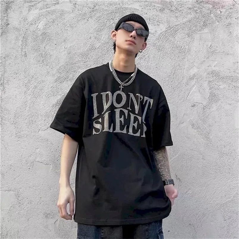 Summer Harajuku T Shirts Men's Punk Tops Printed Diamond DON'T E SLEEP Unisex Tshirt Women Tee Couples Clothing 220527