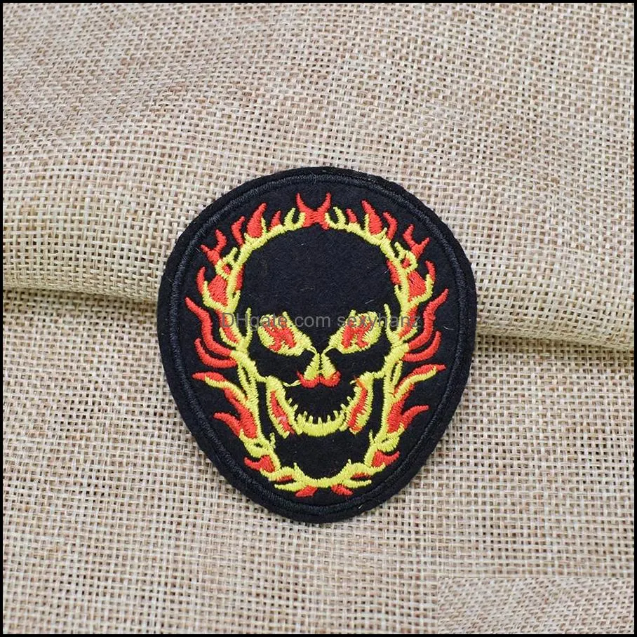 10pcs punk fire skull badges cooles for clothing iron embroidered applique iron ones sewing accessories diy