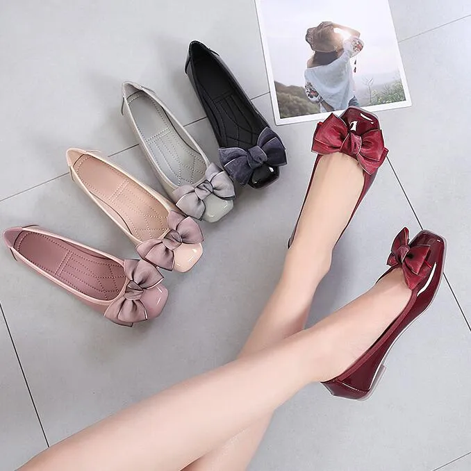 Fashion Pointed Toe Women Flats Shoes Bow Woman Shoes Patent Leather Casual Single Summer Ballerina Shallow Mouth Shoe size 35~44