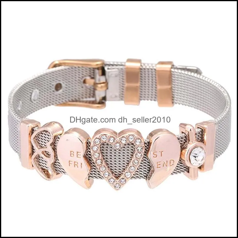 crystal heart star slide charm keeper bracelets stainless steel fine mesh bracelet christmas jewelry best friend friendship bracelet