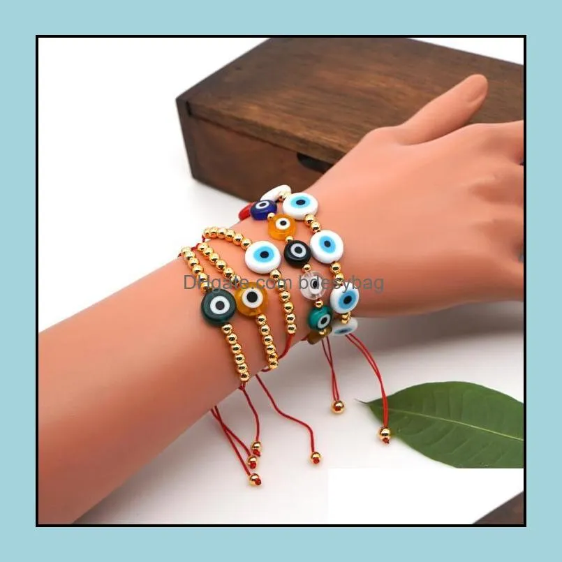 Turkish Lucky Eye Glass Beaded Bracelets Colorful Evil Eye Charm Bracelet Rope Chain for Women Jewelry