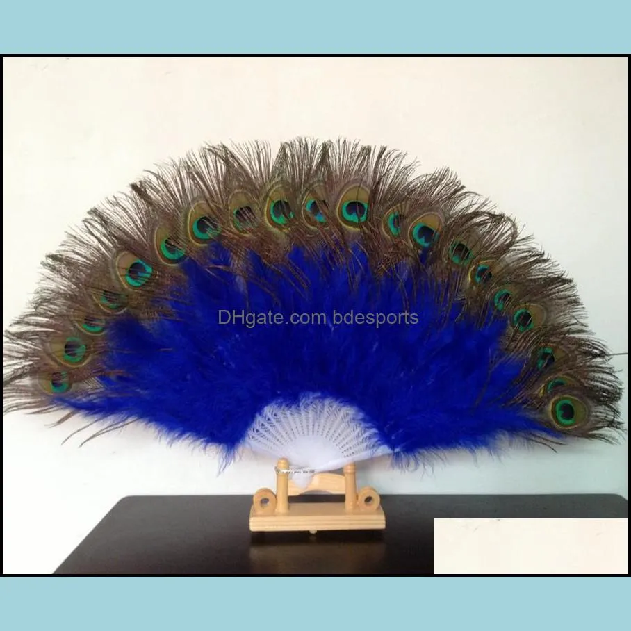 Peacock Fan Plastic Staves Feather Fan for Costume Dance Party Decorative Handheld Folding Fan Multi-color RRA2500