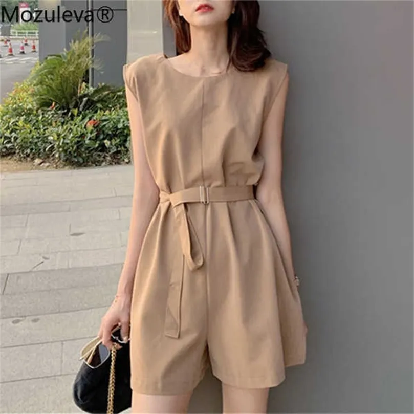 Mozuleva Summer Woman Jumpsuits Rompers Loose Casual Fashionable Empire Lace Up Wide Leg Pants Playsuit femme 210706