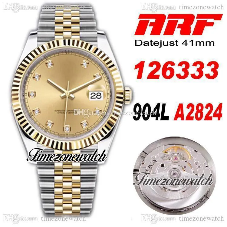 ARF 41 126333 ETA A2824 Automatisk Mens Watch Två Tone Gold Champagne Diamanter Dial 904L JubileSeel Armband med garantikort Super Edition TimeZoneWatch R02