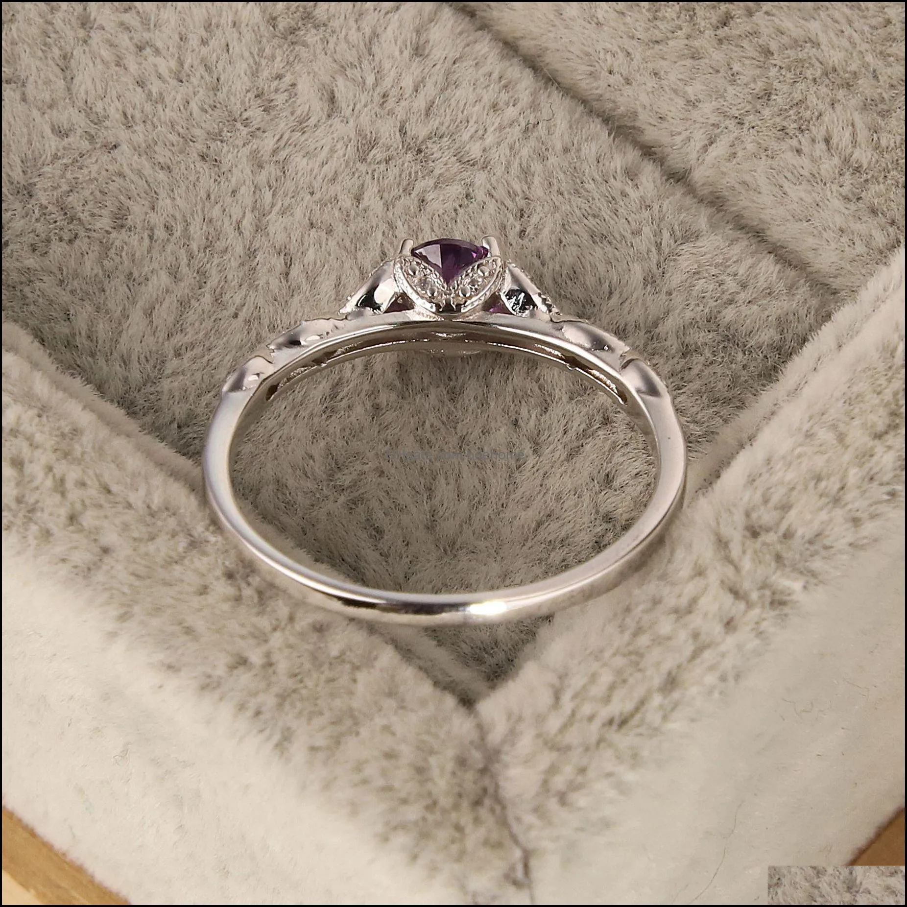s925 sterling silver amethyst stone personality ladies ring european and american simple design ring