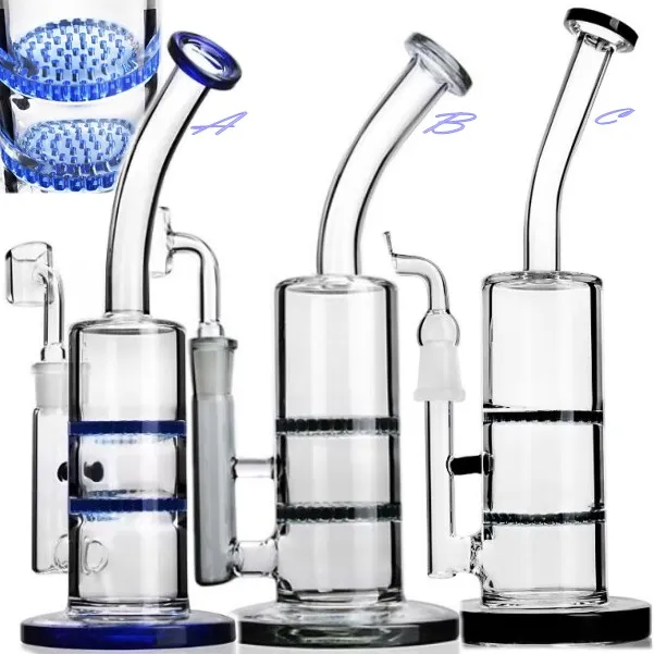 Heady Hookahs Bongs en verre bleu avec turbine en nid d'abeille perc side-car conduite d'eau recycleur plate-forme pétrolière avec joint de 18 mm