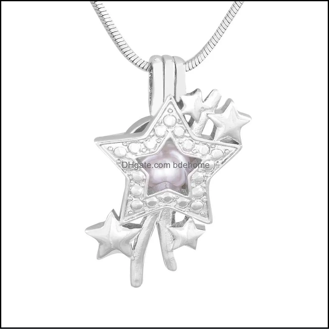 Médaillons Colliers Pendentifs Bijoux En Gros Mode Argent Plaqué Perle Cages Étoile Filante Médaillon Pendentif Résultats Cage Huile Essentielle Diff