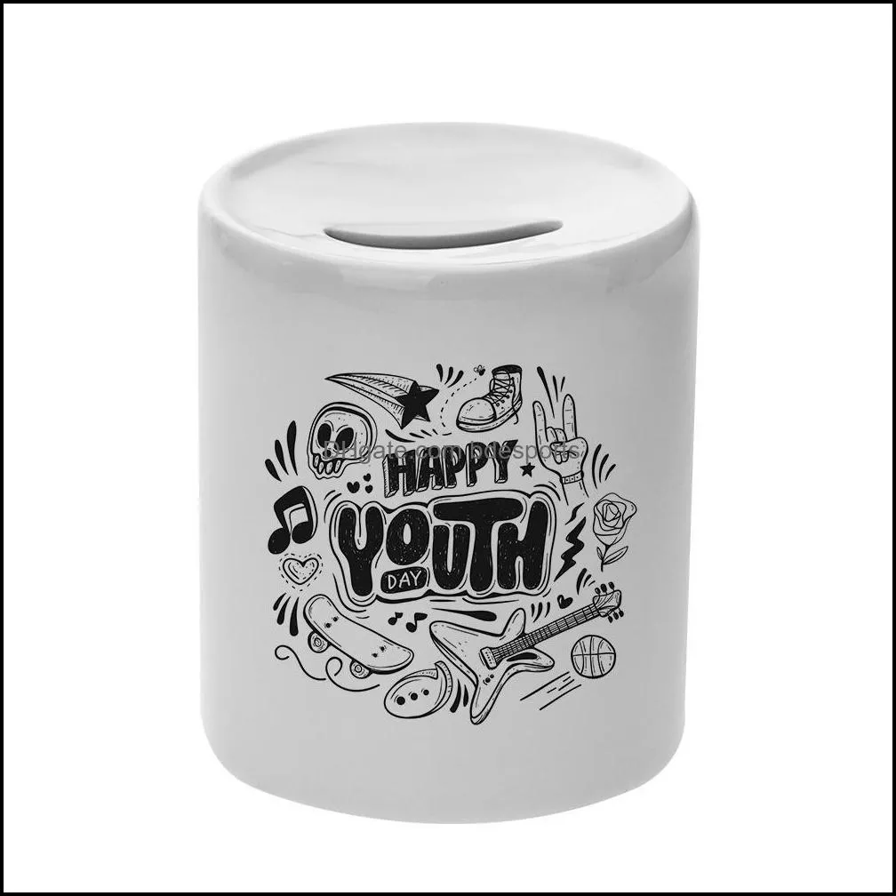 NEW!!! Personalized Piggy Bank Favor White Sublimation Money Box DIY Ceramic Coin Storage Can Kid Christmas Gift Valentine`s Day