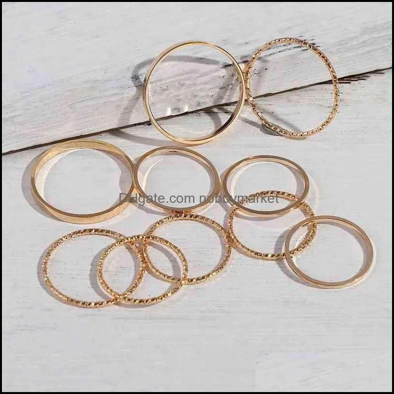 10 Pcs/set Fashion Simple Design Anillos Vintage Gold Silver Color Joint Rings Sets for Women Jewelry Korean Version