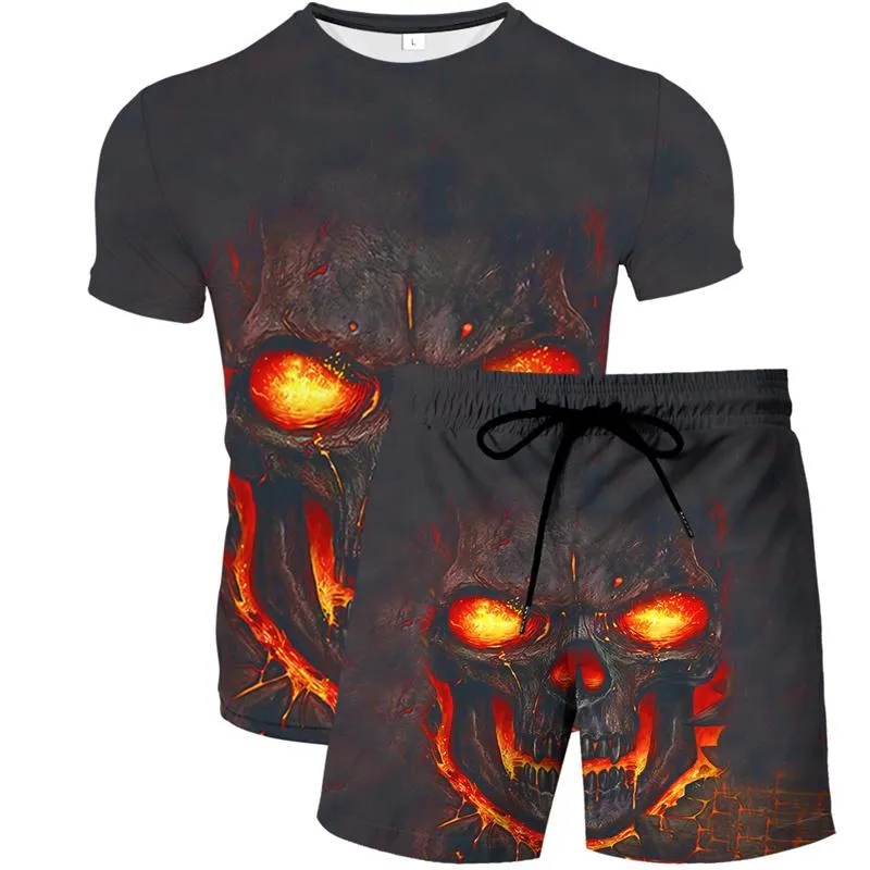 Men's Tracksuits Sportwear Men define roupas curtas camiseta shorts masculino de traje de traje de praia Skull Skull 3D Estilo de estampa 2022 Summer Man C