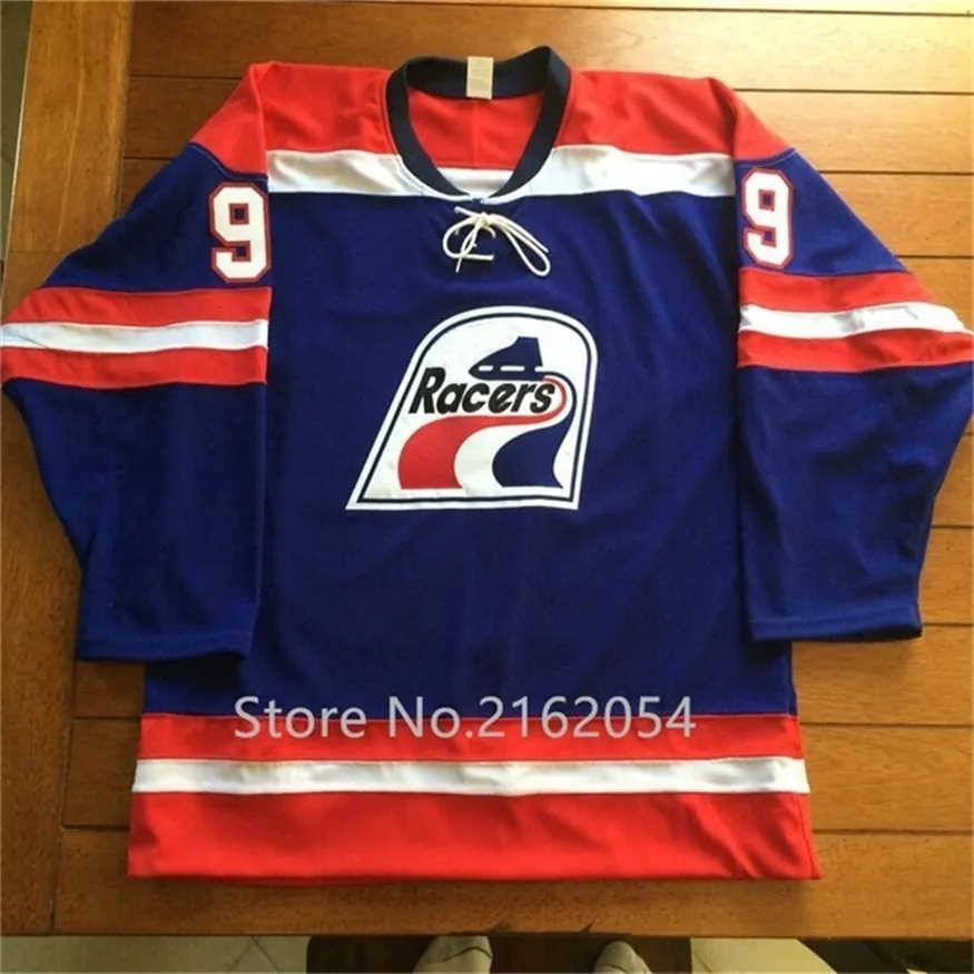 Nikivip Wayne Gretzky #99 Indianapolis Racers Blanc Bleu Rétro Maillot de Hockey sur Glace Hommes Cousu Numéro Personnalisé Nom Maillots