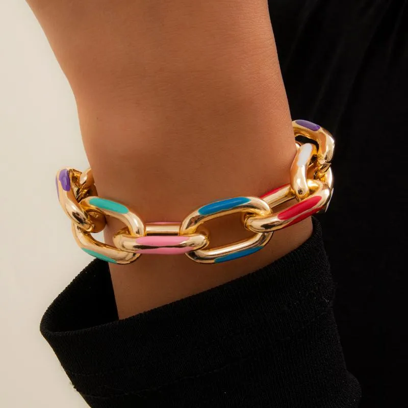 Bransoletki uroku Ingesight.Z moda gruby aluminiowy łańcuch na ręcznie drukowane metalowe pary bransoletki dla kobiet 2022 biżuteria