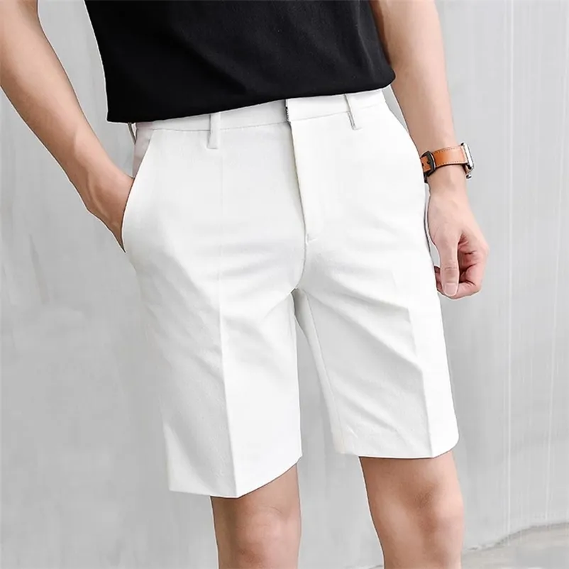 Pleated Shorts Men Summer White Korean Fashion Casual Work Wear Clothes Breathable Comfort Slim Fit Bermudas 220715