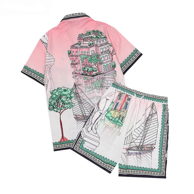 Летняя мода Casablanc Петиночная печать пляжные рубашки графики Tees Mens Дизайн дизайнера с коротким рукавом рубашка для боулинга повседневные мужчины.