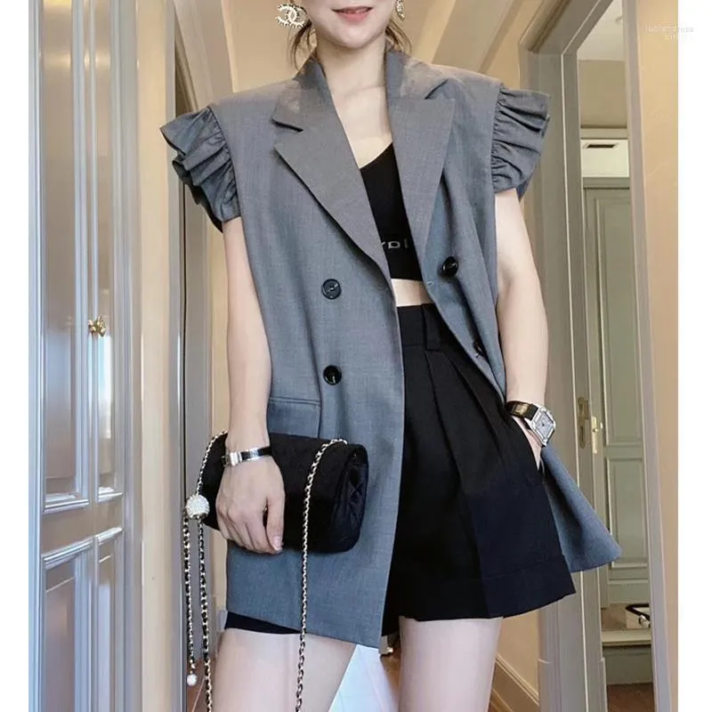 Gilet da donna Primavera Autunno Gilet Donna 2022 Giacca doppiopetto coreana Cappotto moda senza maniche di fascia alta Abbigliamento femminile sottile Top Lu