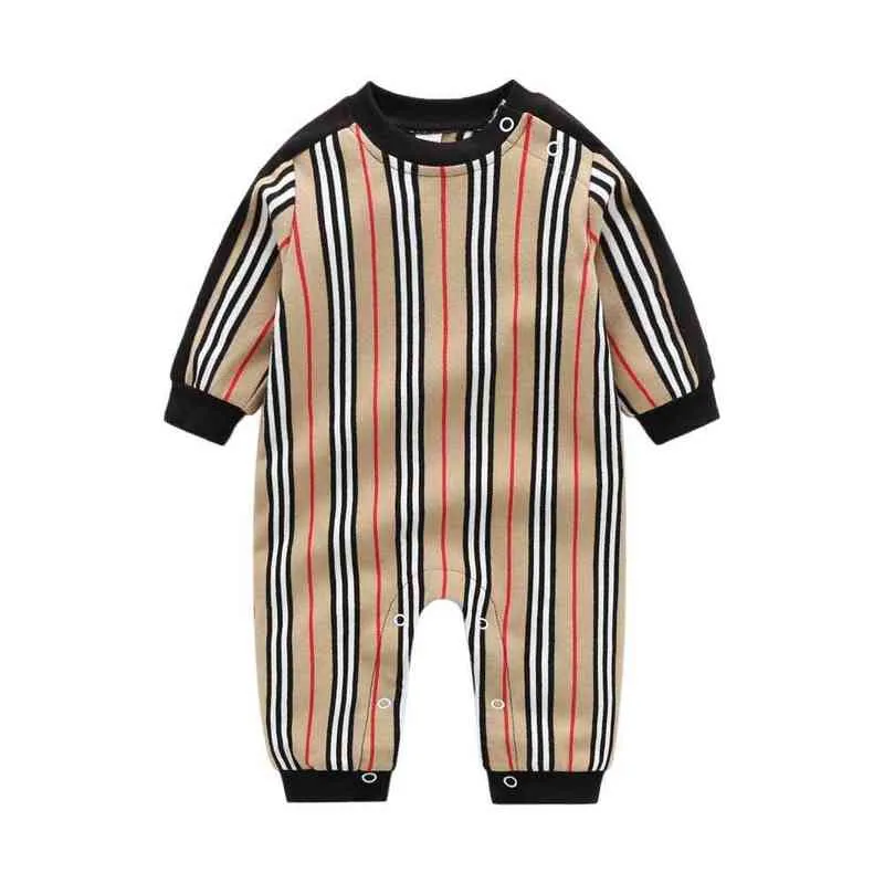 Designerkläder våren Autumn Nyfödd babykläder rand Baby Romper varm spädbarn Baby Boy Girl Soft Jumpsuit Toddler Rompers G220609
