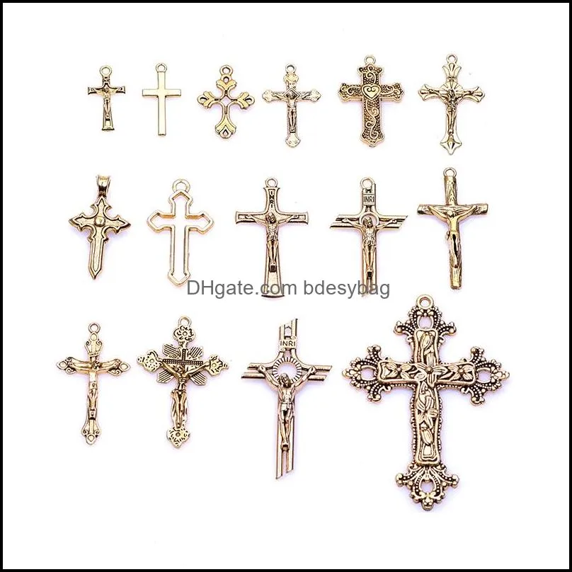 15pcs Charms Christian Cross Antique Silver Plated Pendants Making DIY Handmade Tibetan Silver jewelry components 23297