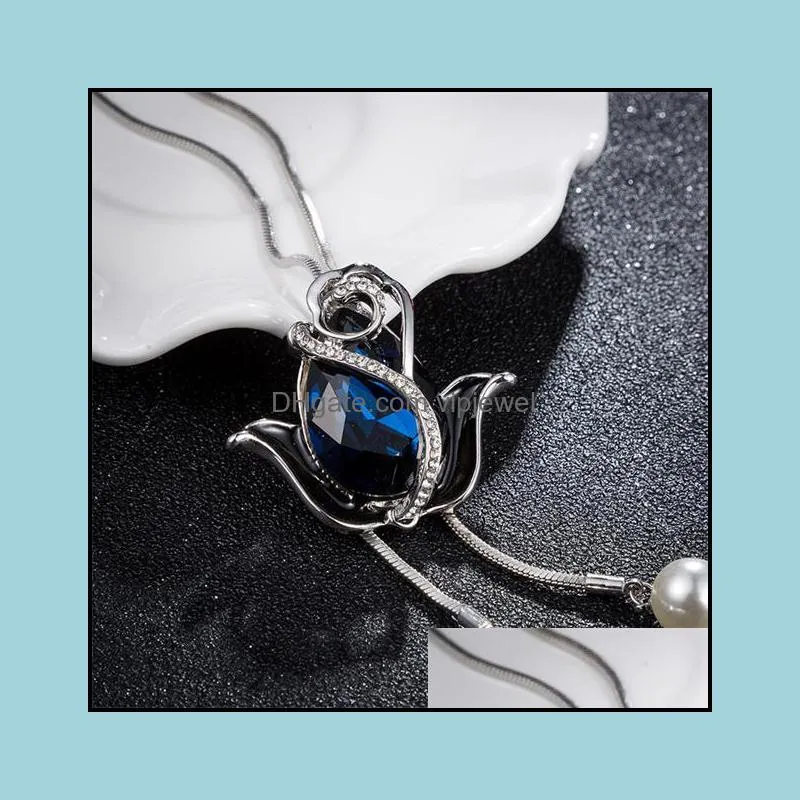 rose flower long tassel necklace charm pendant dress accessories sweater necklace jewelry vipjewel
