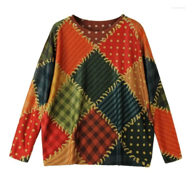 Women's Sweaters 2022 Long Sleeve Patchwork Green Orange Retro Vintage Knitted Oversized Woman Winter Clothes Streetwear Gothic Shirt
