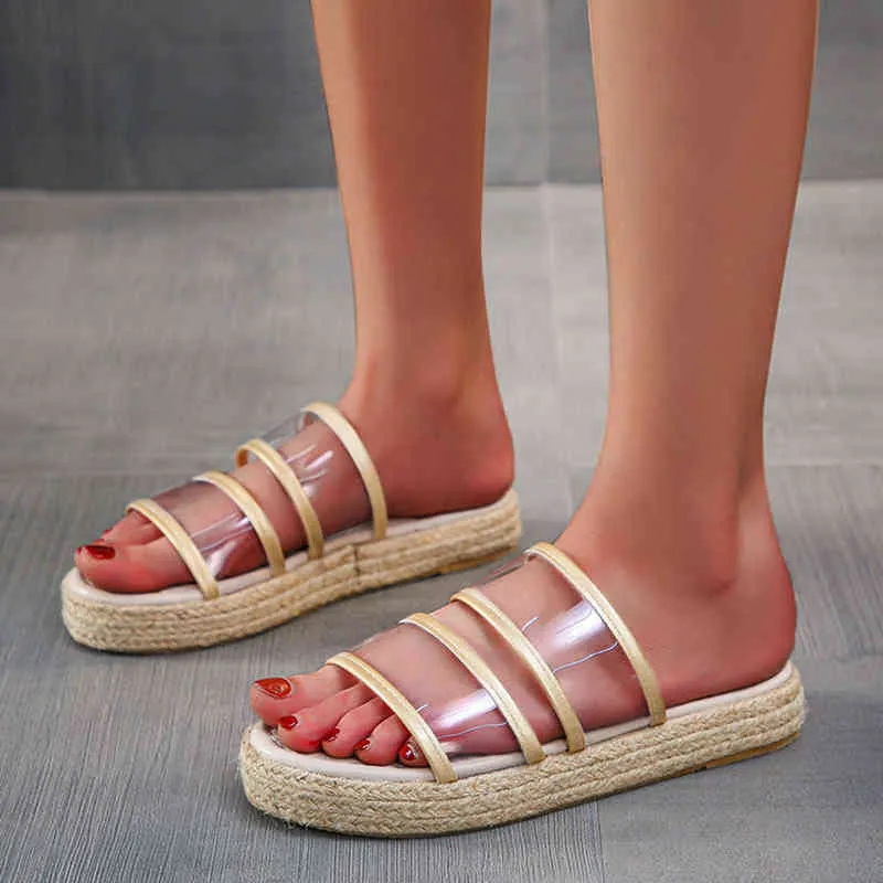 Zapatillas transparentes 2022, sandalias de moda para el hogar para Mujer, zapatos informales de verano, chanclas antideslizantes gruesas para Mujer, chanclas para interior, Y220412