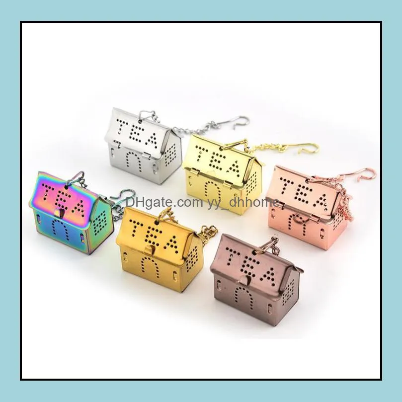 304 stainless steel tea infuser 6 colors mini house shaped tea-strainer tea-bag kitchen seasoning holder sn3379