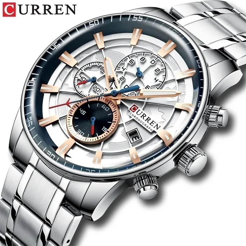 Herrklockor Curren Fashion rostfritt stål Toppmärke lyxig Casual Chronograph Quartz armbandsur för manlig 220530