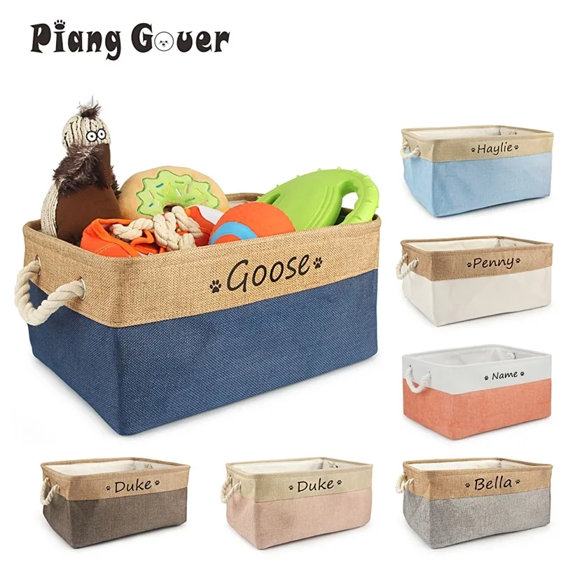 Anpassat namn Dog Toy Basket Cat Pet Foldbar Box Print Personliga ID -förvaringskorgar för klädtillbehör 220510