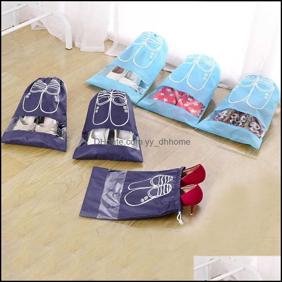 outdoor travel portable non-woven drawstring dust-proof storage shoe bag 2 size large capacity perspective shoes tote bag dh0586 t03