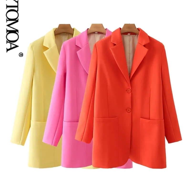 kpytomoa女性ファッションシングル胸肉のオフィスウェアブレザーコートビンテージ長袖パッチポケット女性アウターウェアシックトップ220801