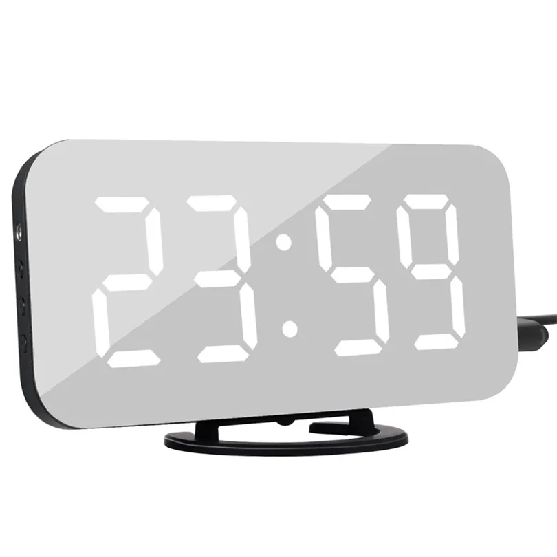 Réveil numérique Tableau de gradation automatique Tactile Snooze 2 Sortie USB Charge Miroir mural Électronique LED s 220426